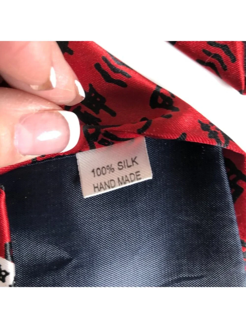 Asian-Inspired Symbols Silk Tie Red Black Mens Necktie Office Work Formal Gift